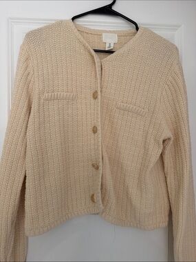 H&M Cream Textured Knit Button-Front Cardigan